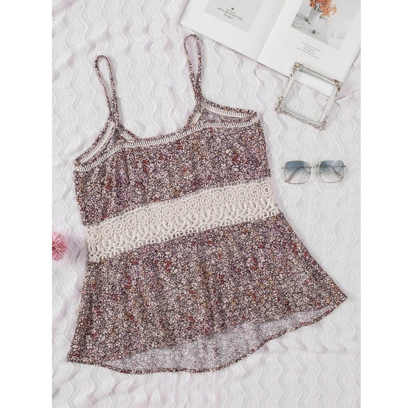 Boho Ditsy Floral Cami Top Crochet Insert Flowy - Picture 6 of 10